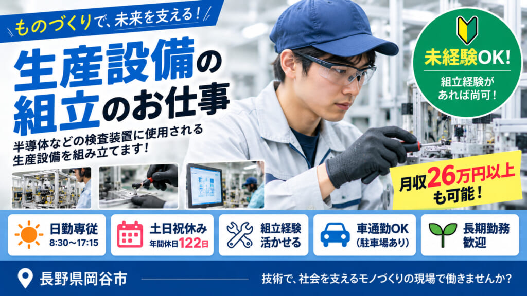 組立経験を活かせる！日勤のみで月収26万円以上も可能！